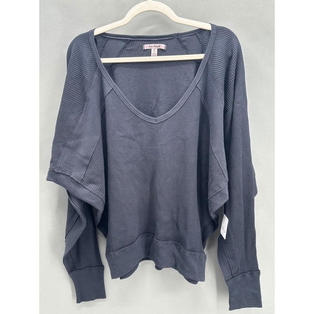 Free People Santa Clara Thermal Top Black Waffle Knit Size S OB1581265 Cozy NWT - Picture 2 of 10